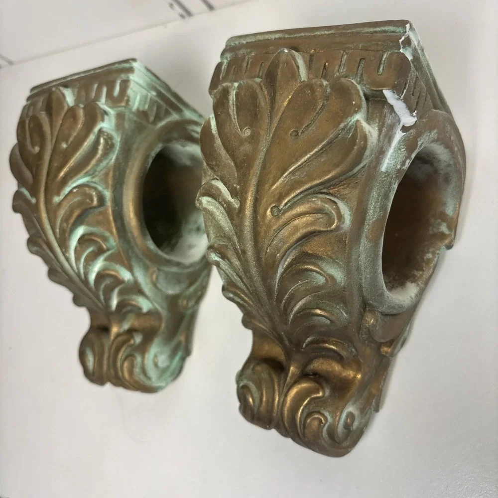 VTG Drapery Sconce Curtain Rod Holders Corbels Gold‎ Hollywood Regency Set of 2